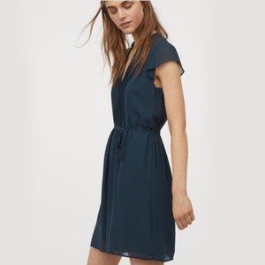 H&M Pintuck Pleated Cap-Sleeve Tie Waist Dress NWOT